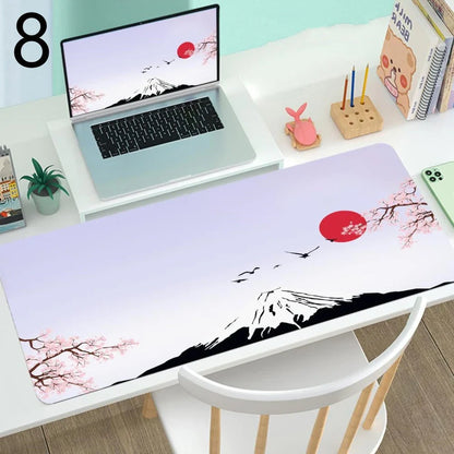 Large gaming mouse mat with printed design on rubber base, multiple size options from 300x600mm to 400x900mm