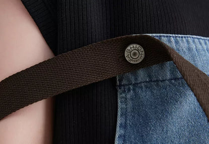 Women's Korean Spot Strap Spring Jeans in black and blue, high waist with multiple pockets