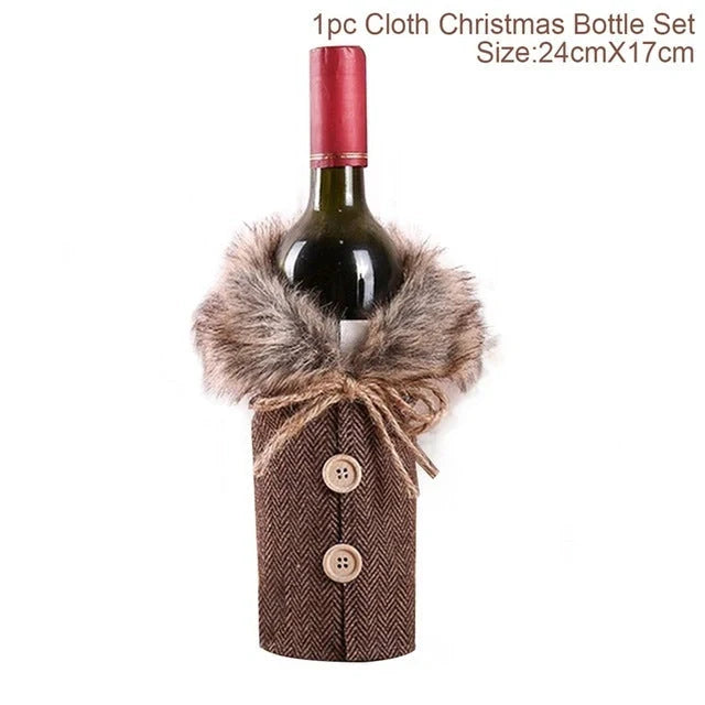 Festive Christmas wine bottle socks in vibrant colors, perfect for holiday decor