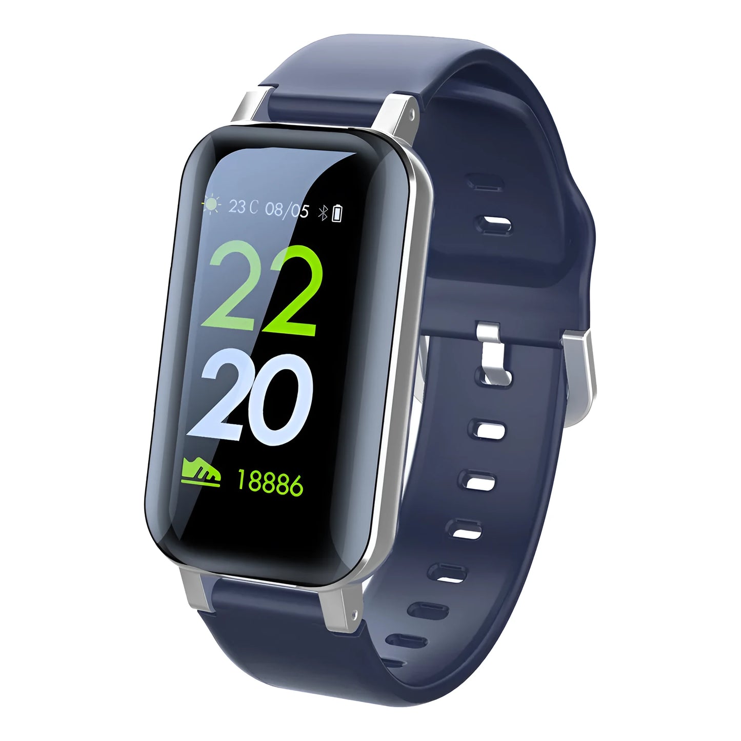 Smart call bracelet with heart rate monitor display in black, blue, and coffee colour options