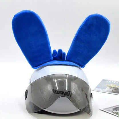 Rabbit ear ski helmet ornament with LED lighting and Velcro base attachment for helmet customisation