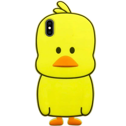 Green silicone iPhone case with animal cartoon design showing drop and waterproof protection features