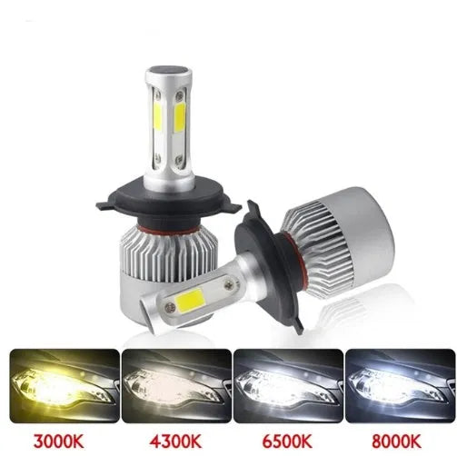 S2 car LED headlight bulbs with COB chip, 6500K white light, 8000LM, cooling fan and aviation aluminium 6063