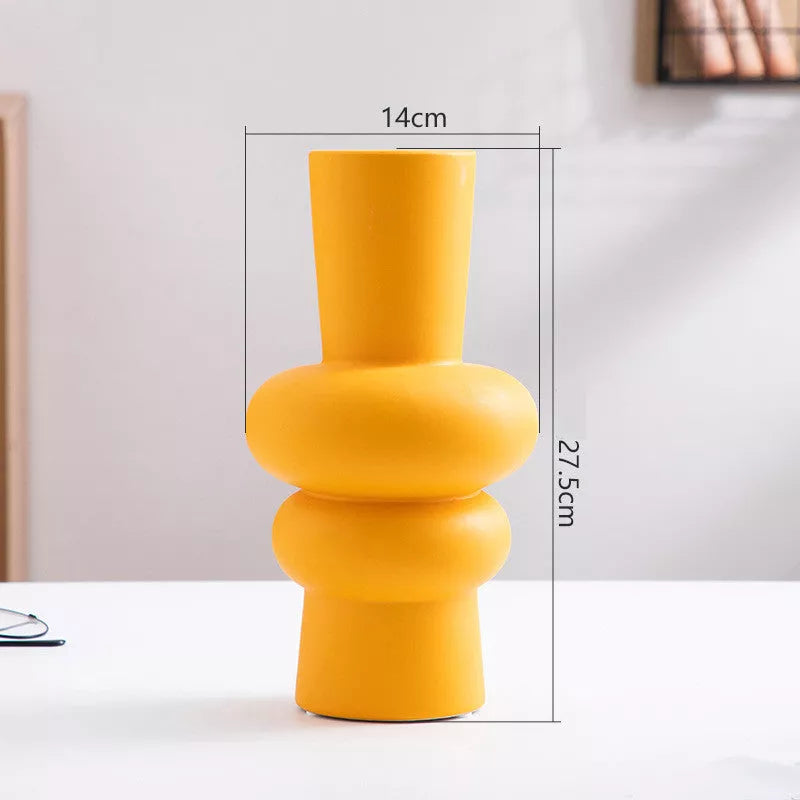 Nordic Minimalist Ceramic Vase in blue, yellow, or orange for modern living room decoration