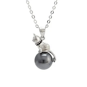 925 sterling silver cat pendant necklace with cat silhouette design on clavicle-length chain