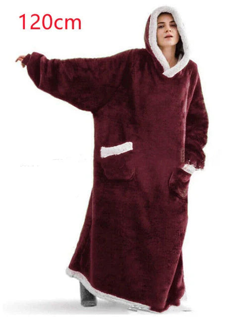 Cozy TV Blanket Hoodie in a variety of colors, featuring a plush polyester design with a front pocket and adjustable drawstring hood