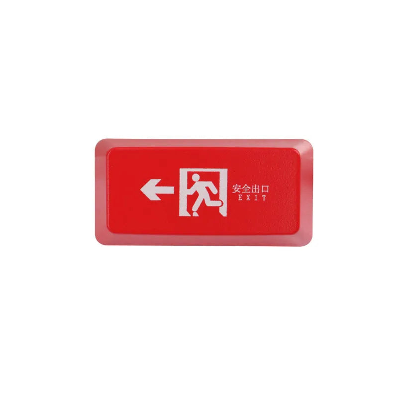 Transparent mechanical keyboard key cap with safety evacuation exit design in red colour