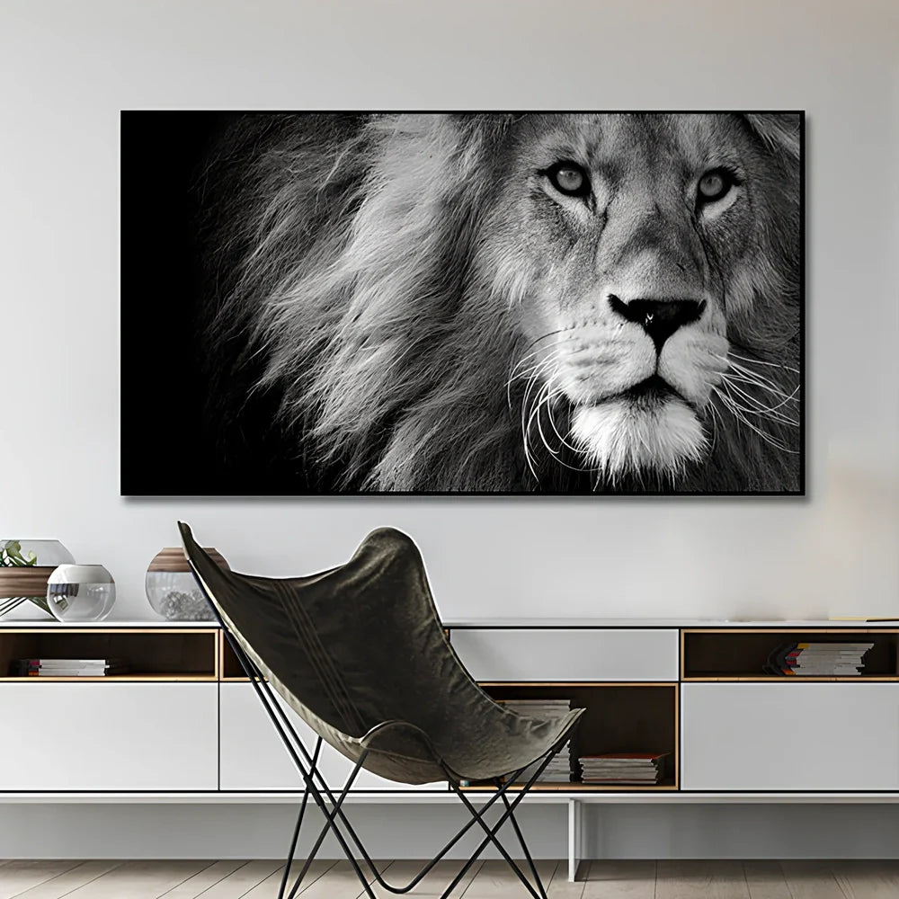 Leopard lion face canvas painting with waterproof ink in horizontal rectangle format