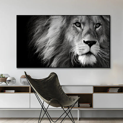 Leopard lion face canvas painting with waterproof ink in horizontal rectangle format