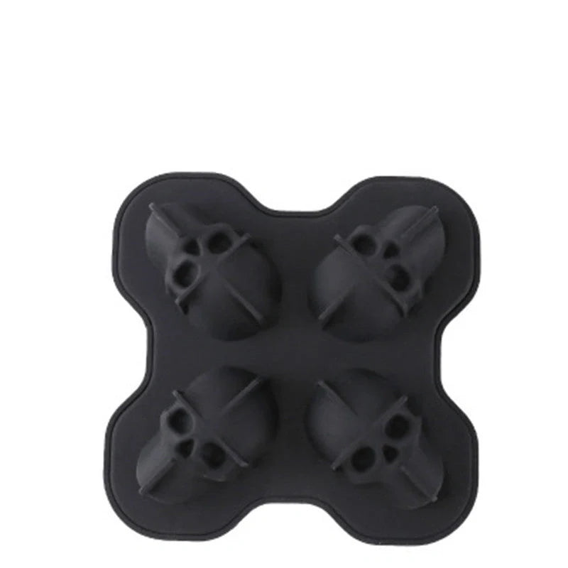 Large square black silicone ice cube mold with detailed skull design for creative drinks
