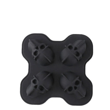 Large square black silicone ice cube mold with detailed skull design for creative drinks