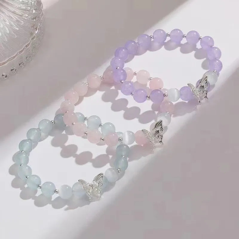 Women's handmade crystal bracelet with princess bow design and butterfly colour options