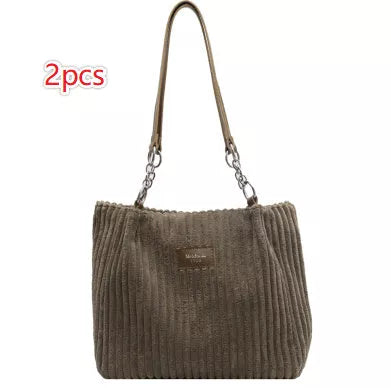 Retro corduroy women's shoulder bag with zipper closure in multiple colors
