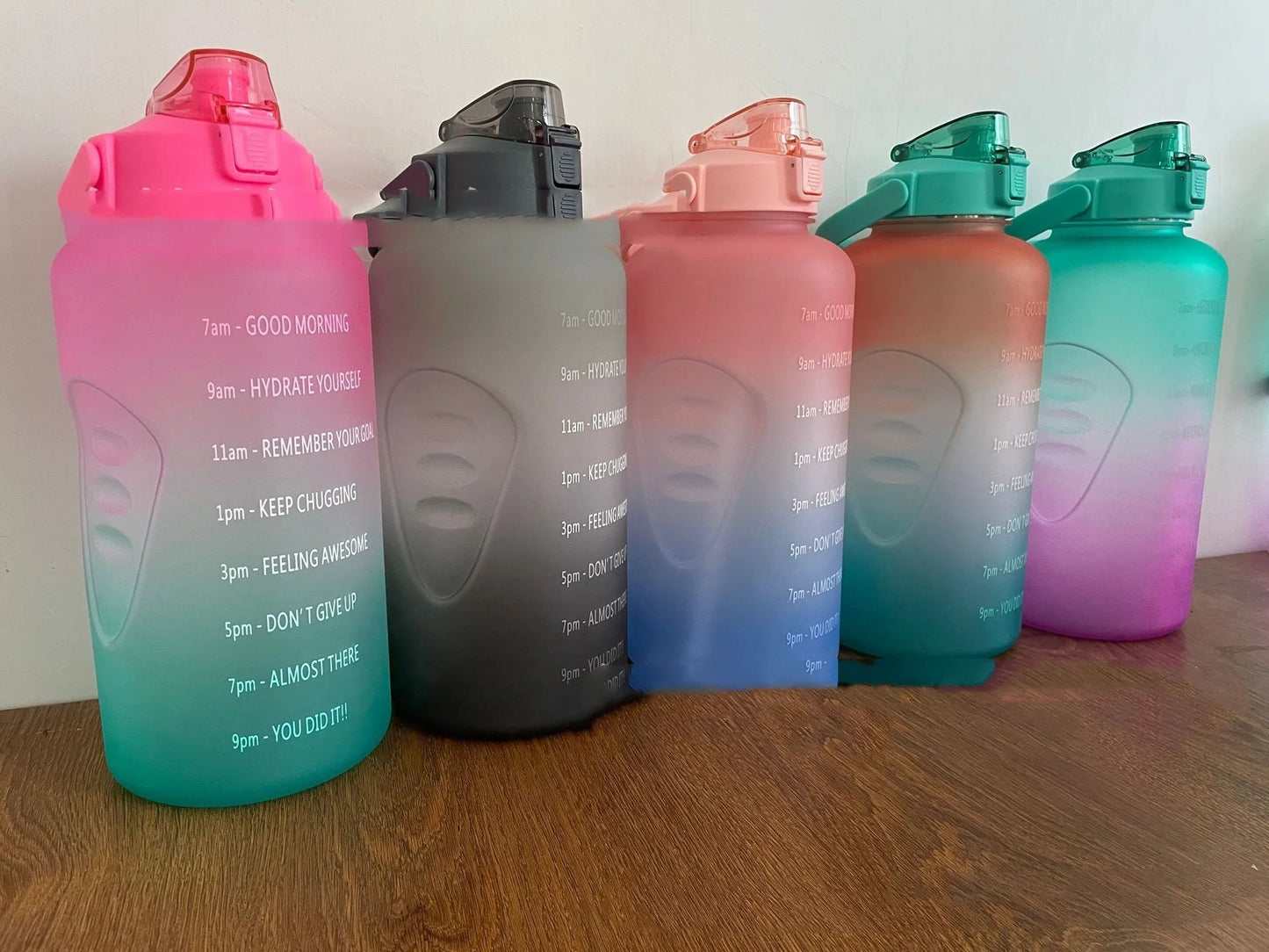 2.2L Half Gallon Plastic Water Bottle with time markers and gradient colors