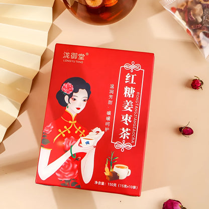 150g box of brown sugar ginger and jujube herbal tea with red dates, wolfberries and roses
