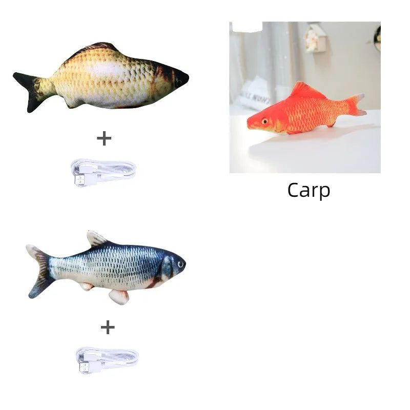 Electronic jumping fish cat toy 30cm length USB rechargeable multicolour PP material