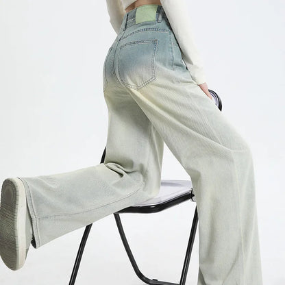 Gradient blue straight-leg trousers for women in denim with cotton composition, size range XS to 2XL