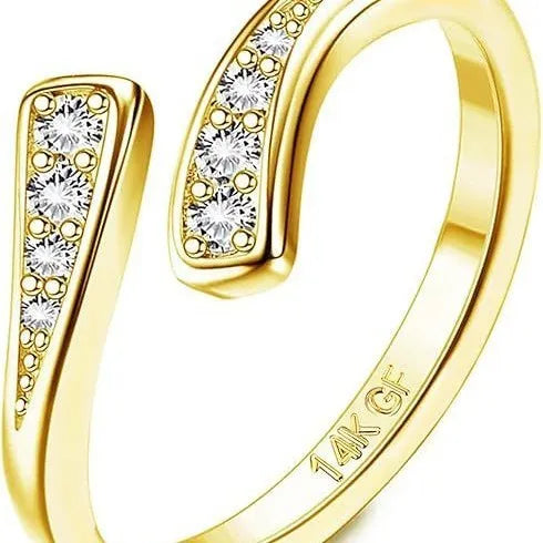 Geometric toe ring with 14K gold plating in rhinestone, water drop, golden diamonds, or golden flowers colours