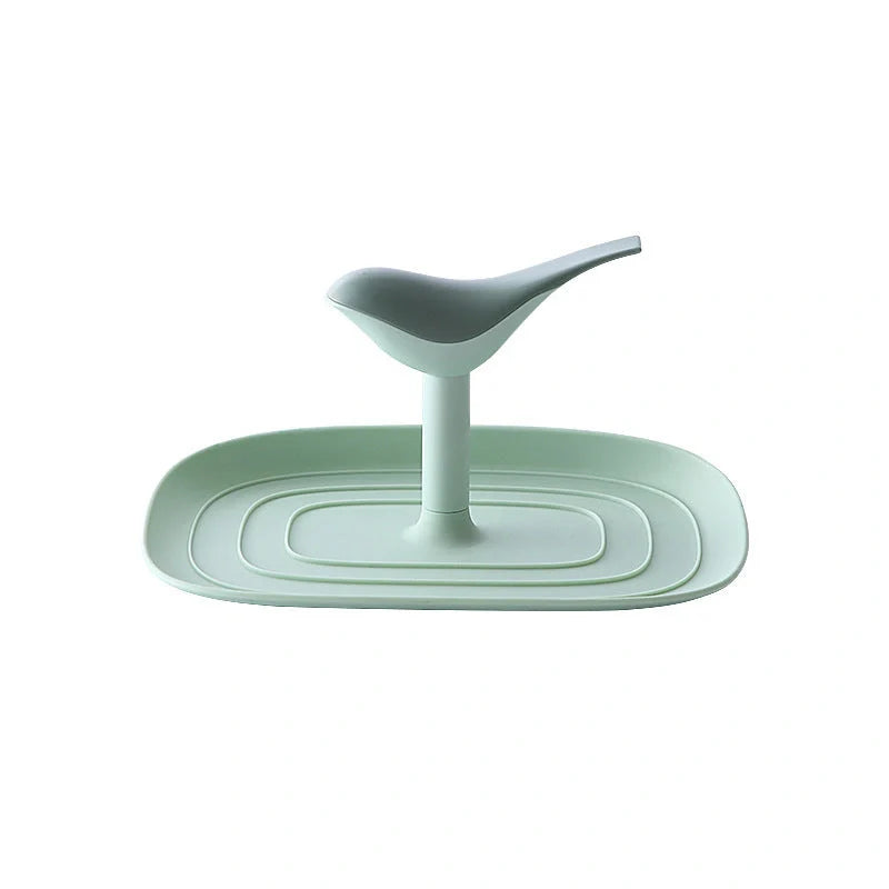 Nordic wall-mounted pot lid and cooking spoon holder with drain tray in green, pink, blue, and white