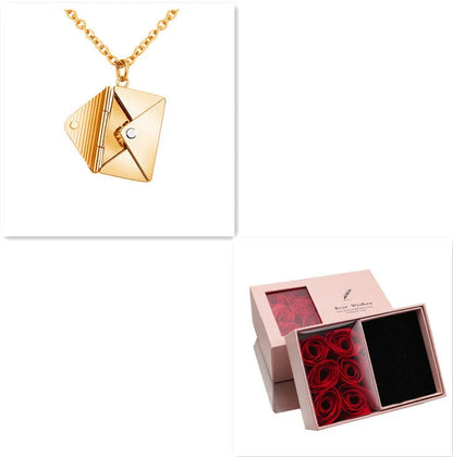 Stylish titanium steel envelope necklace with a discreet compartment for storing personal keepsakes