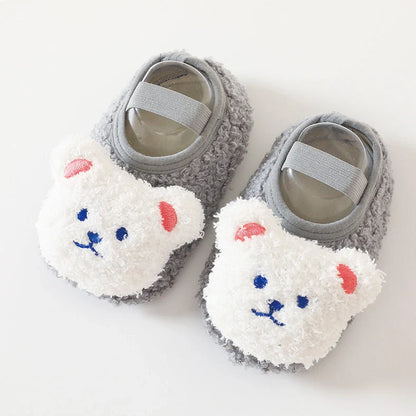 Baby floor socks with cartoon patterns, silicone non-slip dots on soles, in KN2200 blue colour