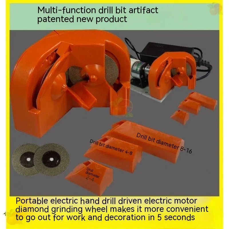 Portable orange and black universal grinding drill tool with irregular grinding wheels