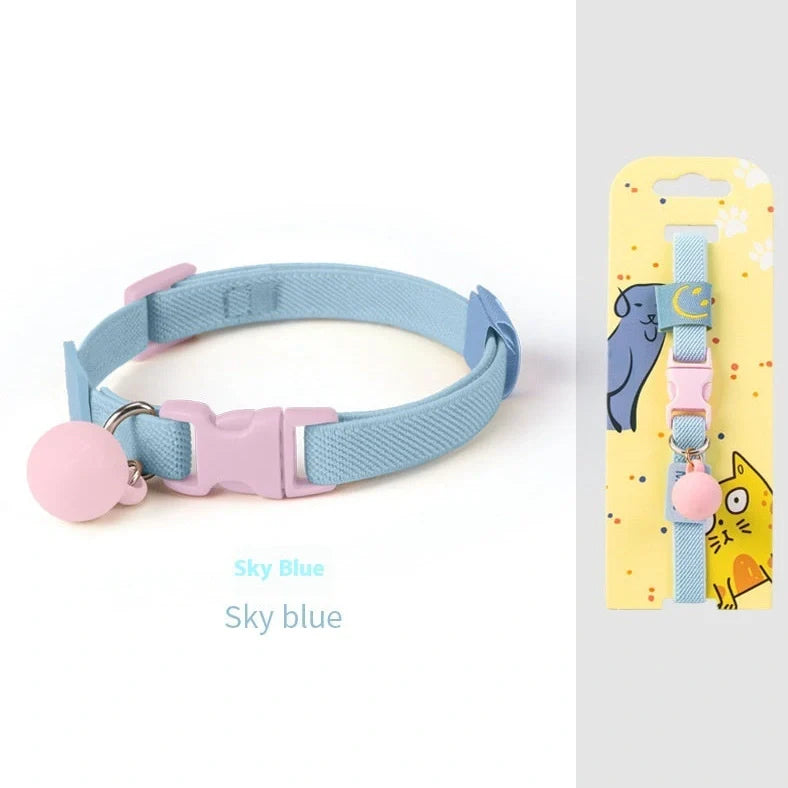 High elasticity polyester pet collar for small dogs in seven colours with 22-32cm adjustable range