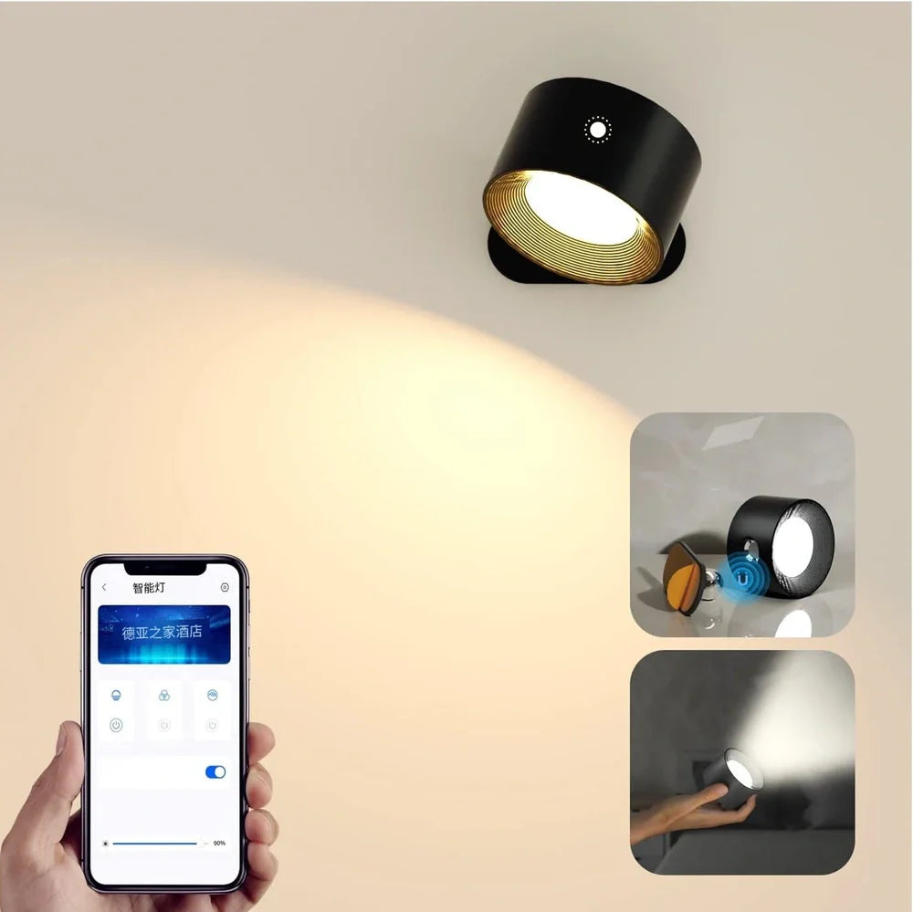 Magnetic wall lamp with adjustable colour temperature LED lighting and touch controls