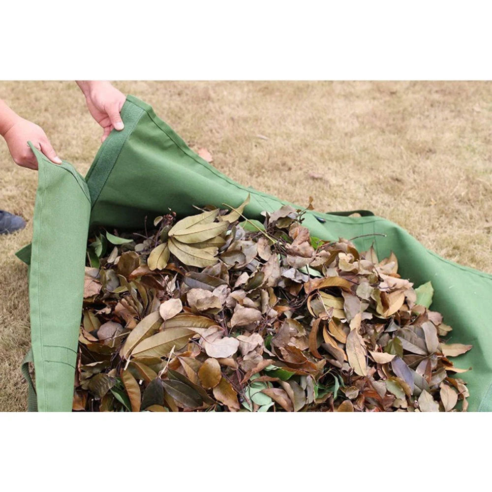 Heavy duty recyclable garden tote for yard waste, green color, with hook-and-loop fasteners