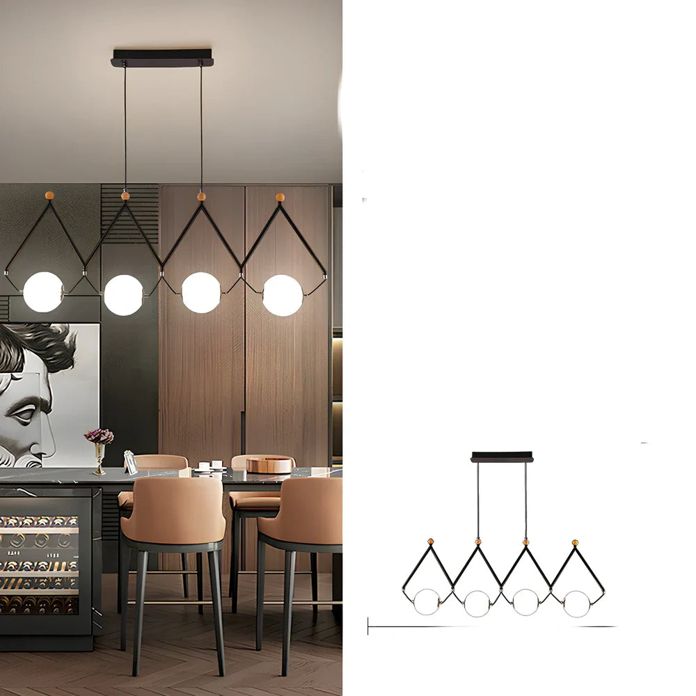 Multi-head LED pendant lamp with glass shades in black or gold, measuring 45-120cm diameter