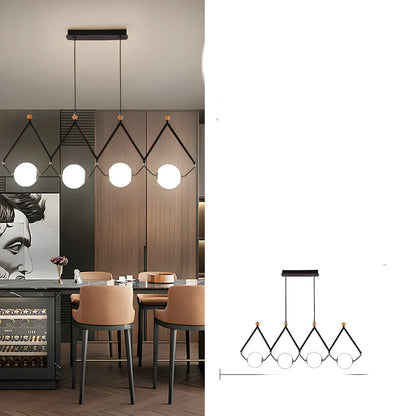 Multi-head LED pendant lamp with glass shades in black or gold, measuring 45-120cm diameter