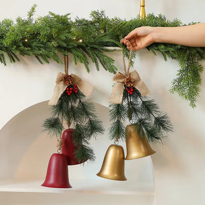 Velvet bow bell pendant in red or gold, 50 x 30 x 20cm, metal plastic fabric layout prop