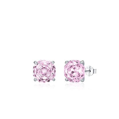 S925 sterling silver rose stud earrings for women in 6mm and 8mm sizes with butterfly backs