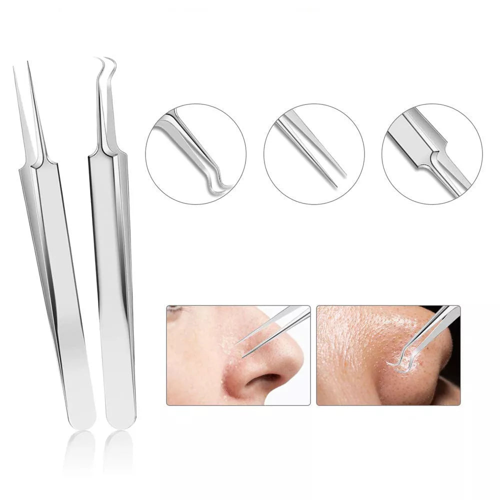Stainless steel blackhead remover 9-piece set with leather case
