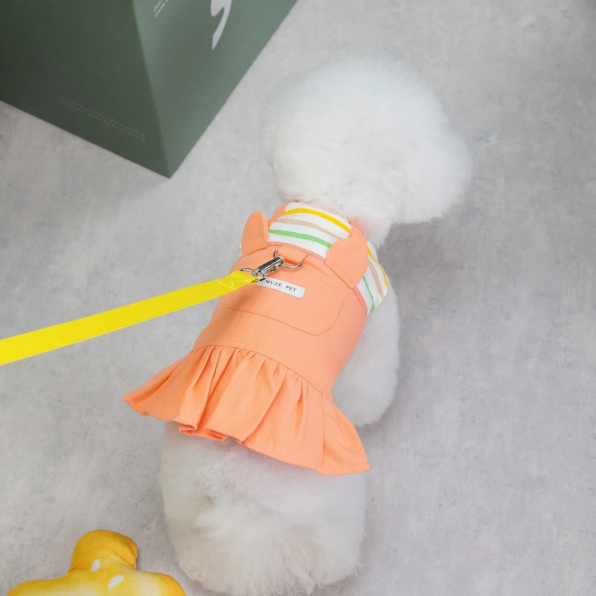 Striped patchwork cotton skirt for dogs in orange or yellow colour with size options