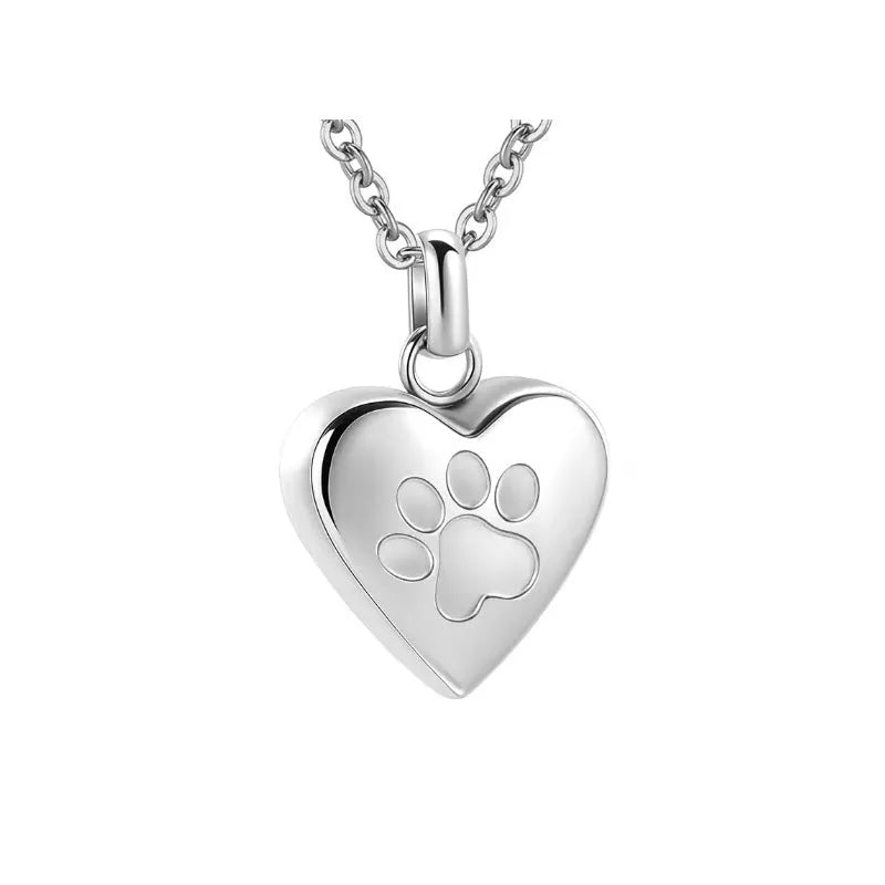 Simple Love paw print heart-shaped titanium steel cinerary necklace openable for keepsakes in five colours