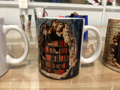 3D bookshelf ceramic mug in colour A, 9.8x8cm, 350ml capacity with handle for book lovers