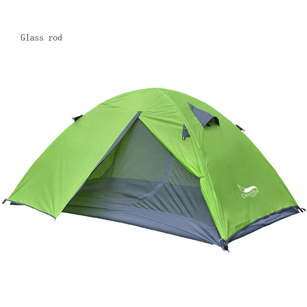Double layer fiberglass 2-person waterproof camping tent with ventilating windows