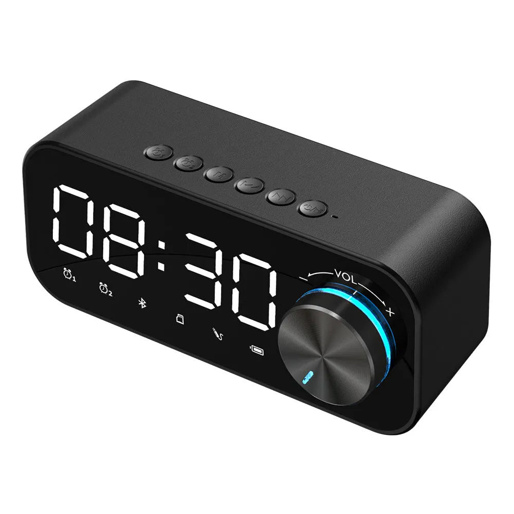 Bluetooth alarm clock speaker with digital display, 143x33x46mm plastic body, black colour option