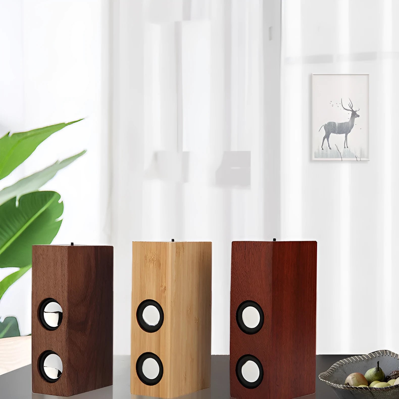 Retro-style wooden Bluetooth speaker in a choice of bamboo, black walnut, or sapele wood finishes.