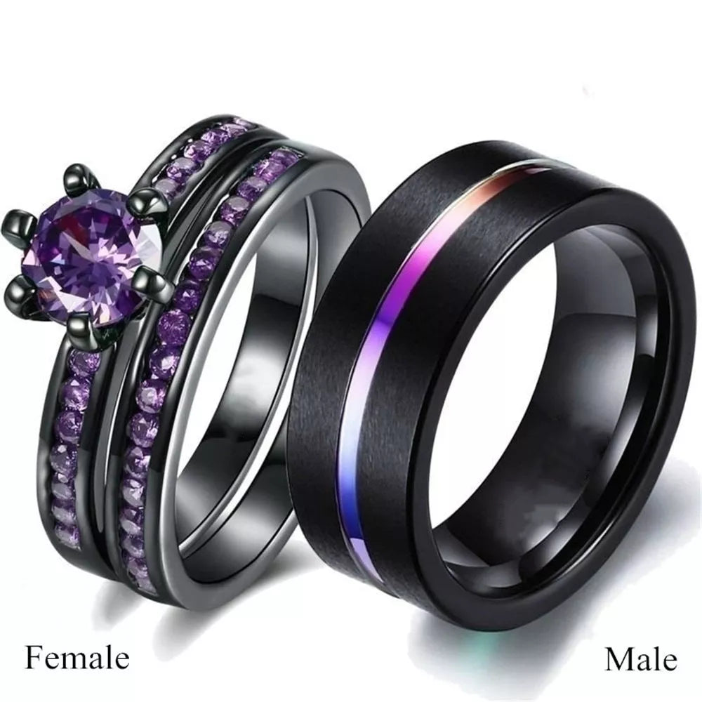Lovers Purple Ring with geometric design and electroplating finish