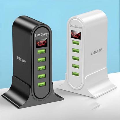 Smart LED digital display USB charger showing charging status with 4000mA output for UK voltage