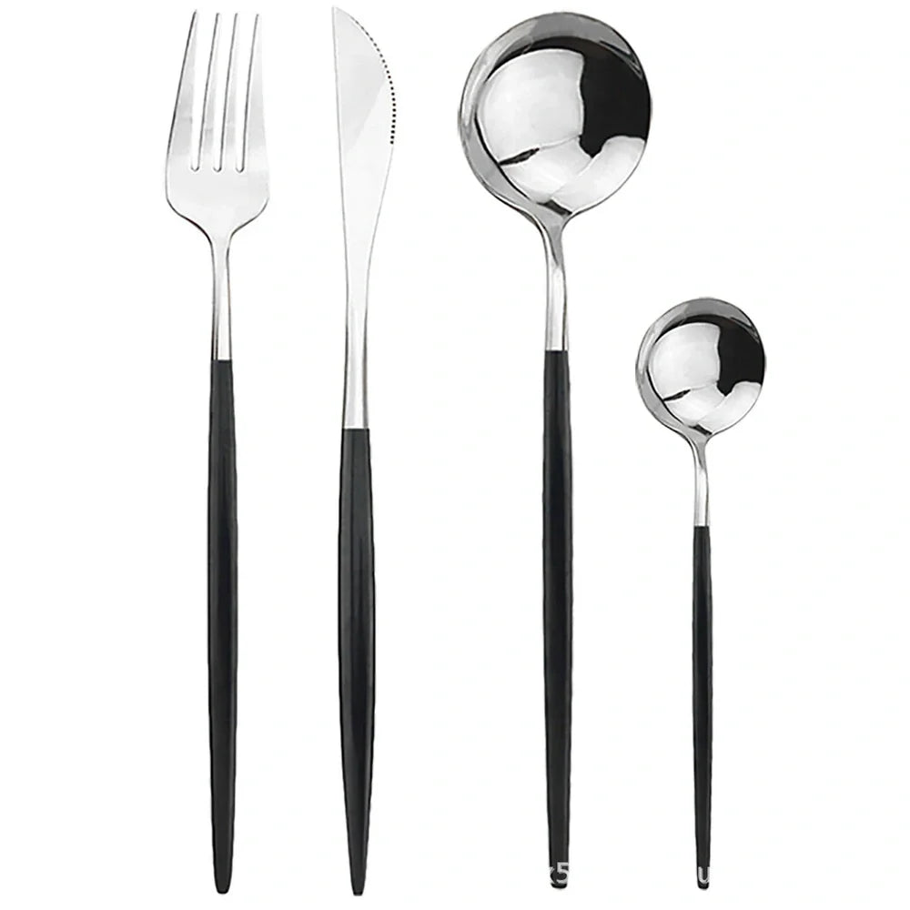 24-piece stainless steel cutlery set with mirror-polished finish showing six place settings in gold colour