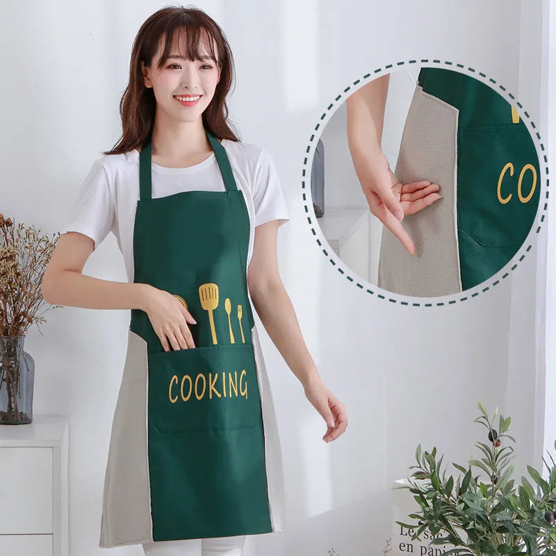 Korean style sleeveless kitchen apron with waterproof fabric and coral velvet details