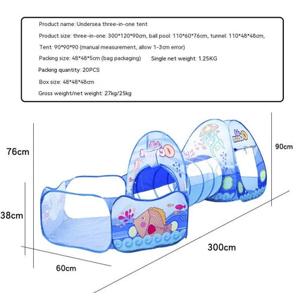 Underwater World children's three-in-one play tent with ball pool and tunnel in cartoon marine design