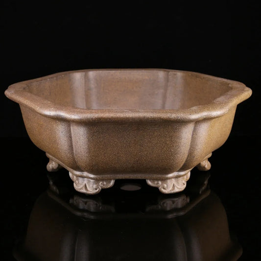 Handmade purple sand plant basin in large hexagonal or Begonia style with breathable clay construction