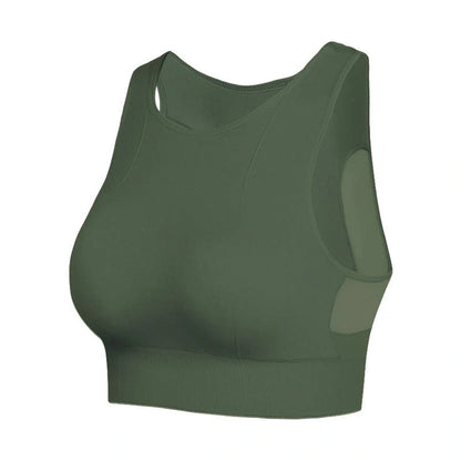 Seamless wireless sports bra with breathable mesh back for superior comfort and performance during workouts