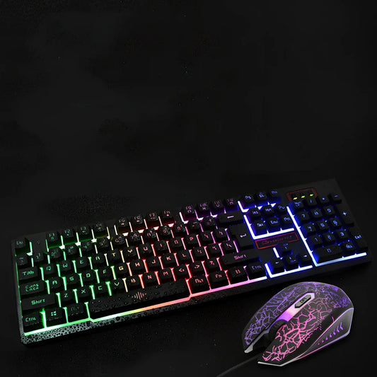 K13 black wired gaming keyboard and mouse set with USB cables and optical sensor