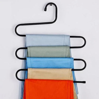 Sturdy 5-Tier Pants Rack in Stainless Steel for Closet Organization and Space-Saving Storage