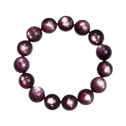 Purple lepidolite crystal bracelet with polished round beads in geometric design on wrist